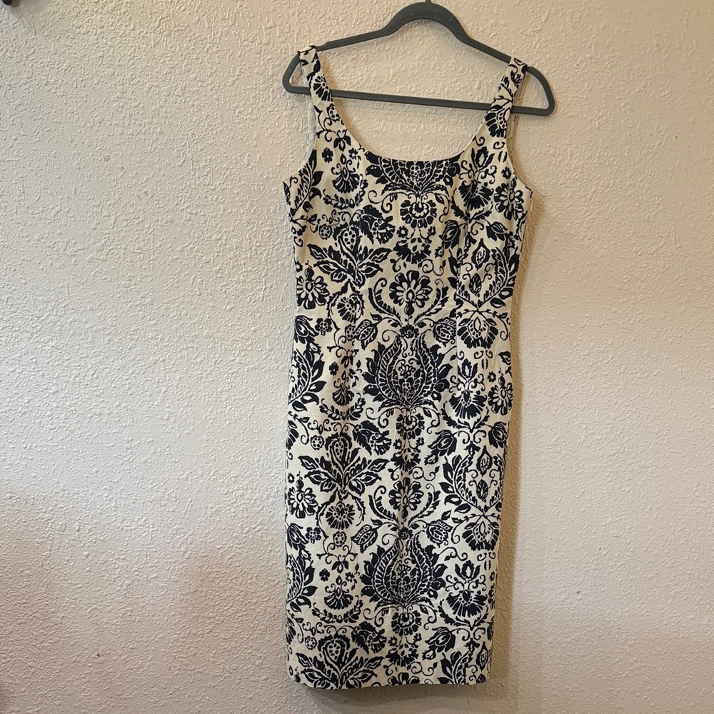 Tommy Bahama Black & Cream Floral Damask Midi Sheath Dress